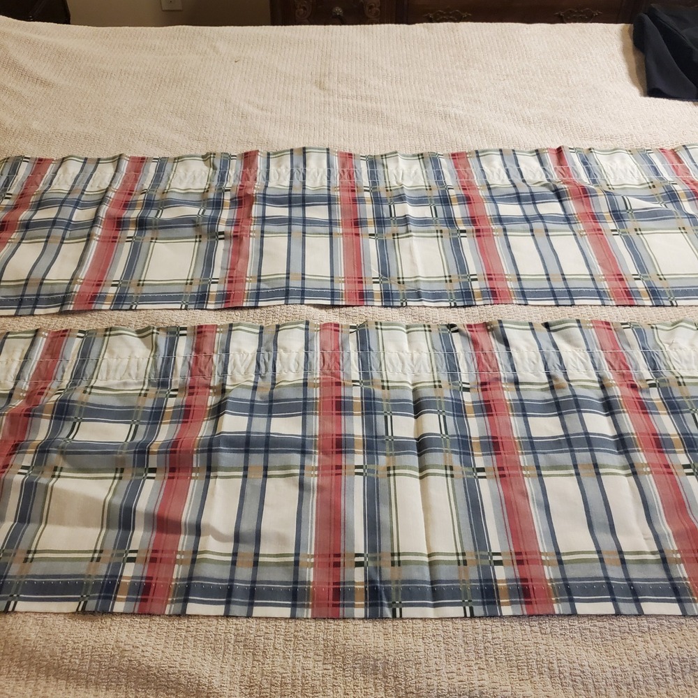 JCPenney Home Plaid Window Valance Set of 2 Blue Red Green Made in USA 68x14